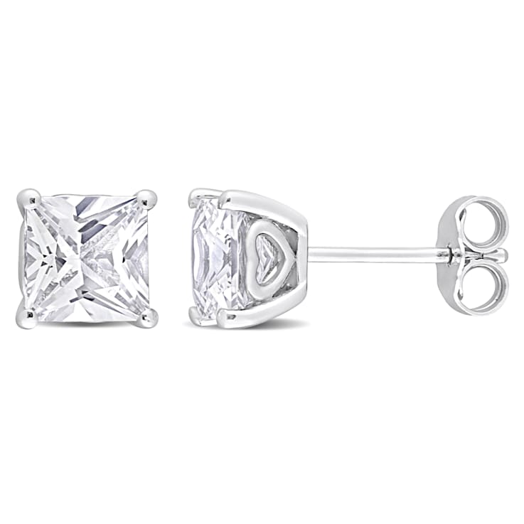 2 3/5 CT TGW Square Created White Sapphire Stud Earrings in Sterling Silver