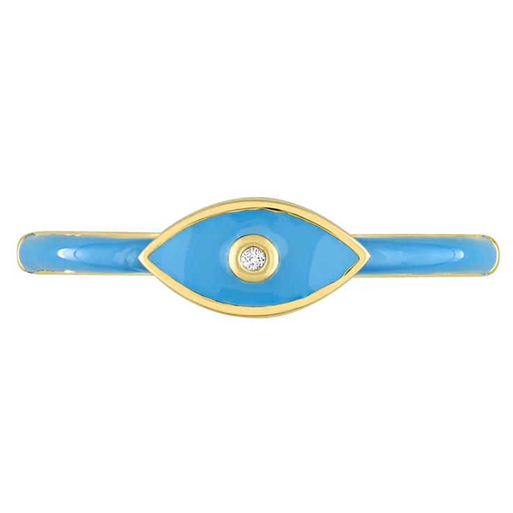 0.01 CT TGW Created White Sapphire Evil Eye Blue Enamel Ring in Yellow
Plated Sterling Silver