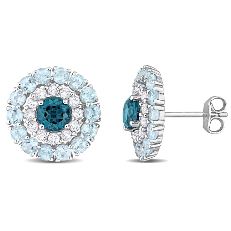 4 1/3 CT TGW London Blue, Sky Blue and White Topaz Stud Earrings in
Sterling Silver