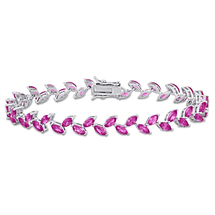 12 CT TGW Created Pink Sapphire Bracelet in Sterling Silver