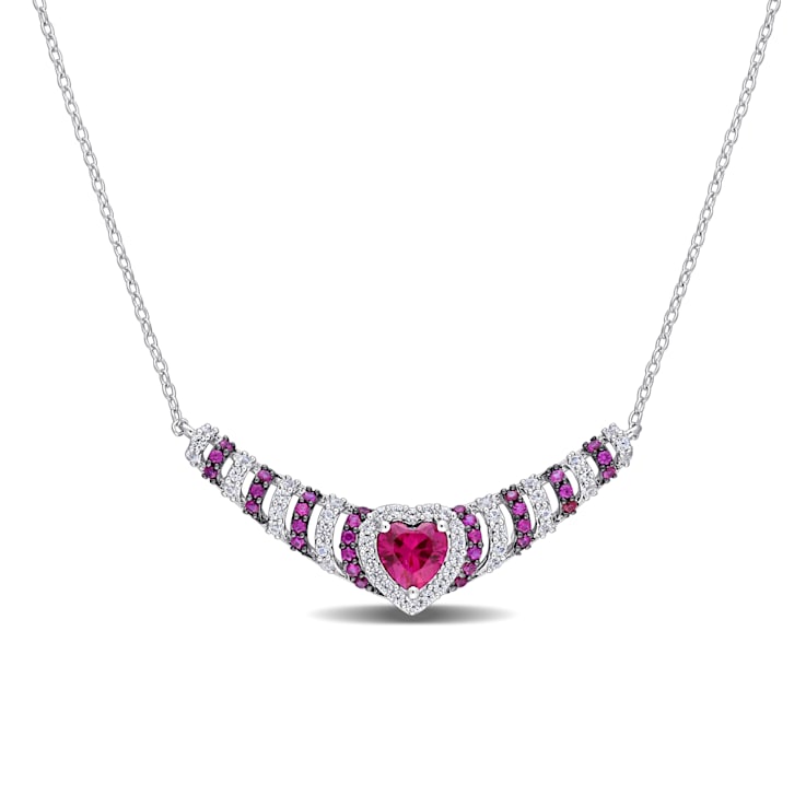 1 7/8 CT TGW Created Ruby and Created White Sapphire Heart Necklace in
Sterling Silver