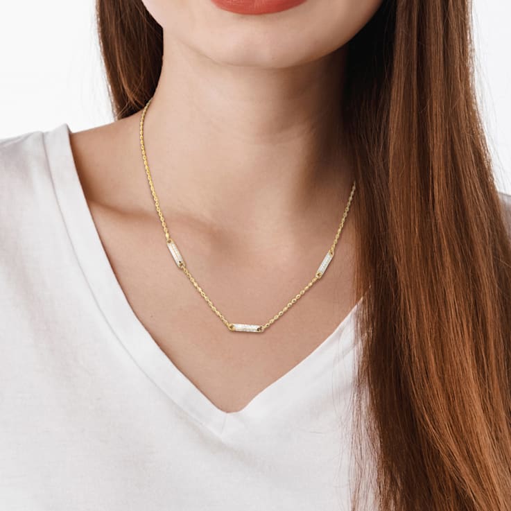 4/5 CT TGW Created White Sapphire Bar Necklace in Yellow Plated Sterling Silver