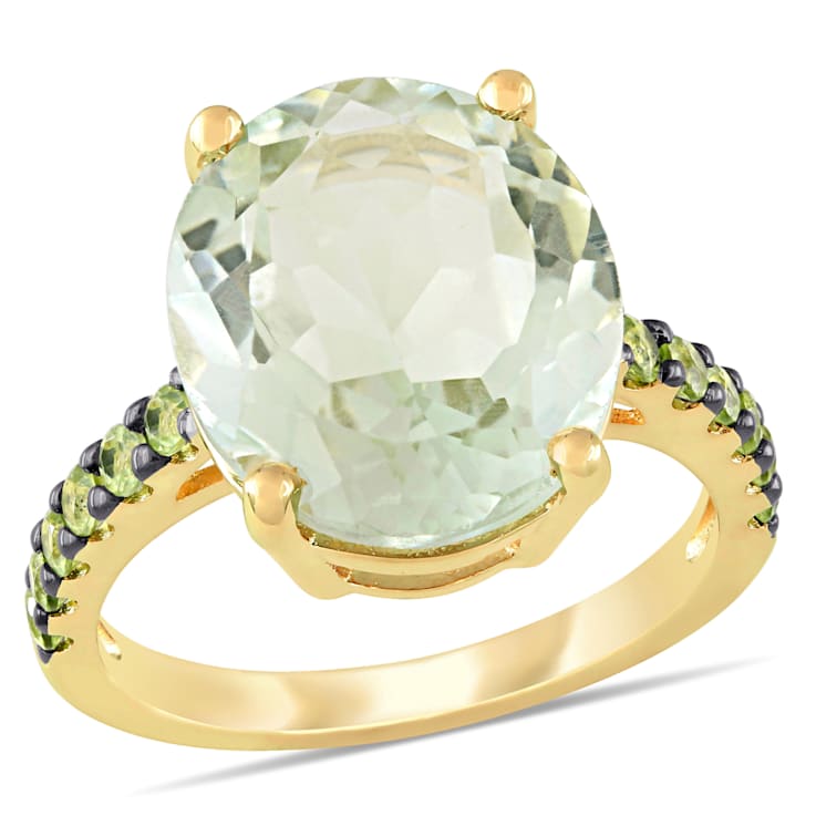 8 CTW Green Quartz and Peridot Cocktail Ring in Yellow Sterling Silver
with Black Rhodium