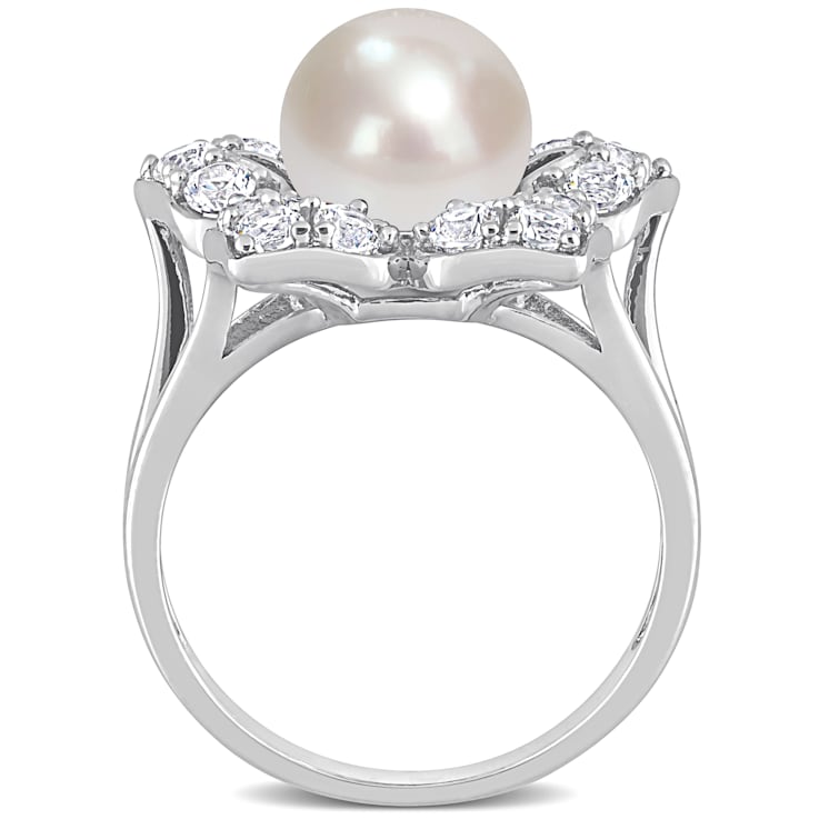 8.5-9MM Freshwater Cultured Pearl and Created White Sapphire Pearl Ring
in Sterling Silver