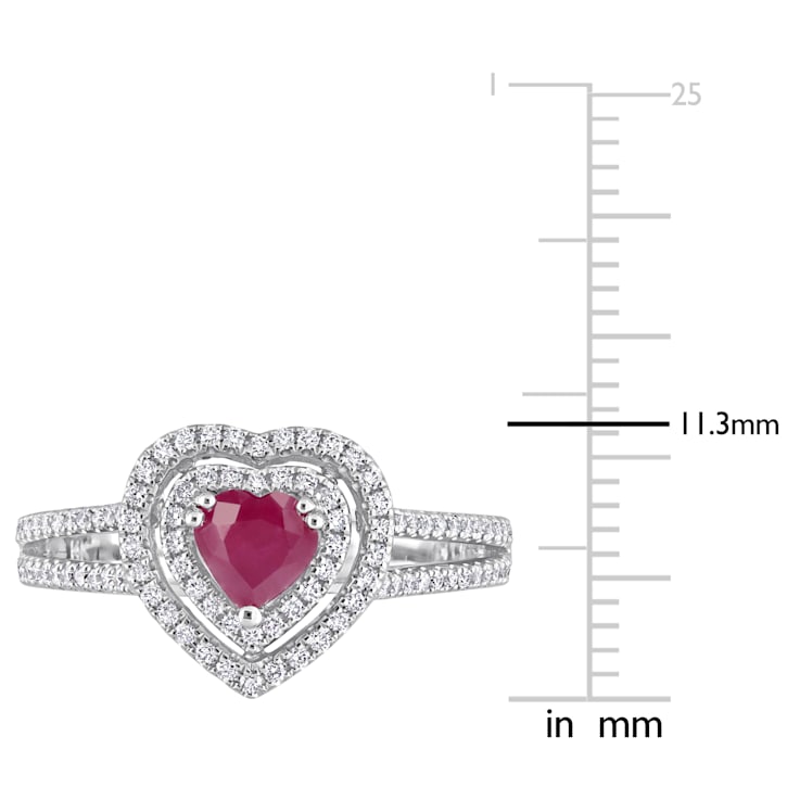 3/5 CT TGW Ruby and 3/8 CT TW Diamond Double Halo Heart Ring in 14K
White Gold