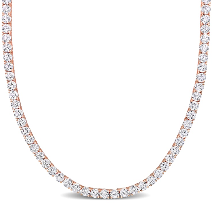 33 CT TGW Created White Sapphire Tennis Necklace in Rose Plated Sterling Silver