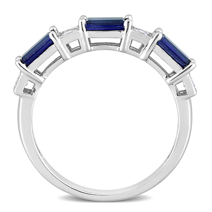 1 3/8 CT TGW Created Blue and White Sapphire Ring in Sterling Silver