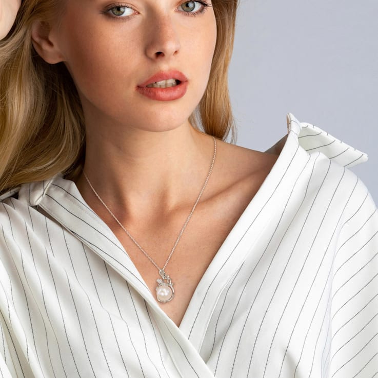 11-12MM Freshwater Cultured and Diamond Accent Floral Pendant with Chain
in Sterling Silver
