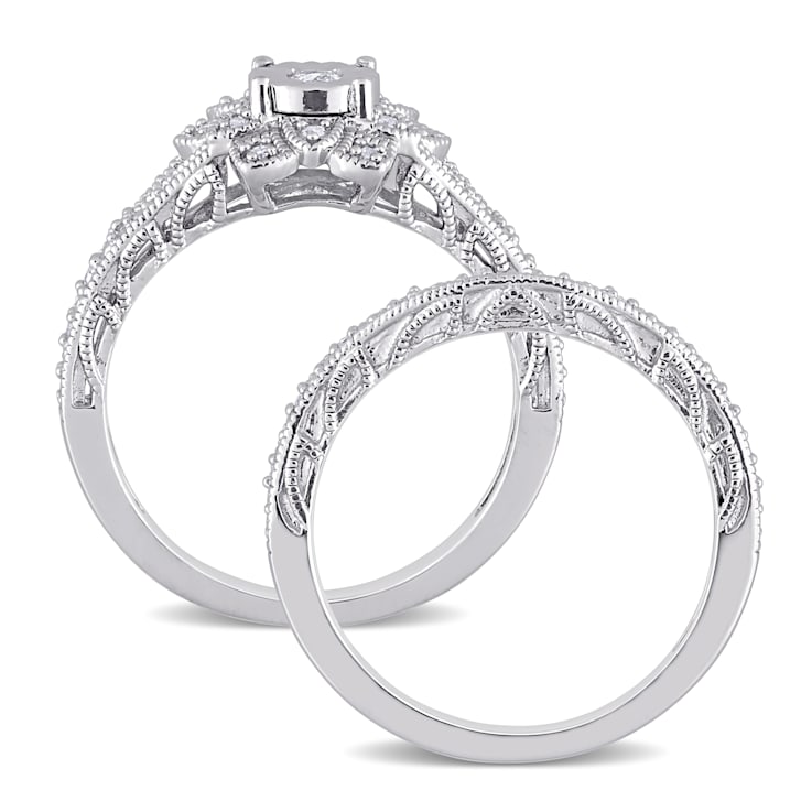 1/5 CT TW Diamond Vintage Bridal Set in Sterling Silver