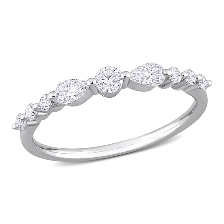 3/8 CT DEW Created Moissanite Semi-Eternity Ring in Sterling Silver