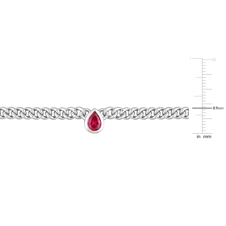 1 1/7 CT TGW Pear Created Ruby Curb Link Chain Necklace in Sterling Silver