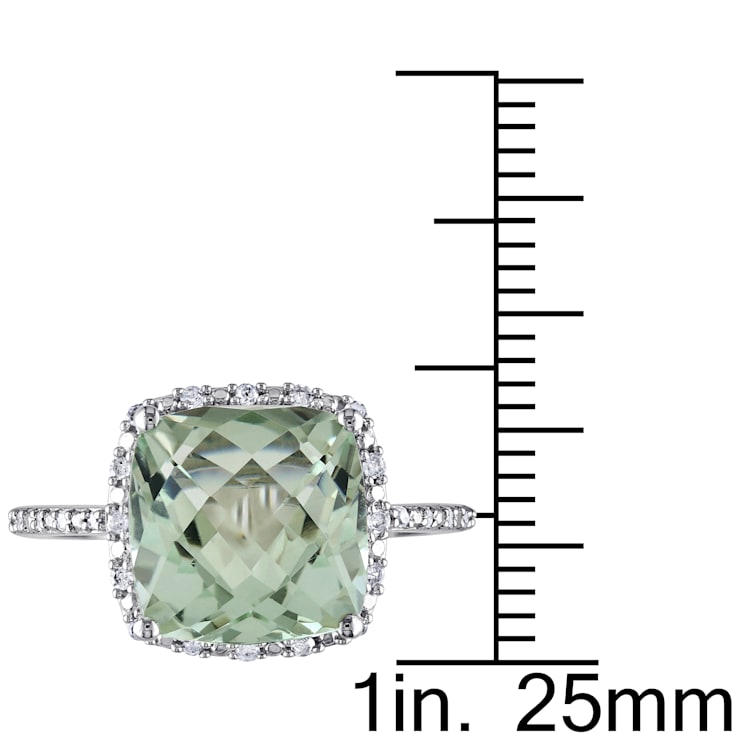 4 CT TGW Green Quartz and 1/10 CT TW Diamond Halo Ring in Sterling Silver
