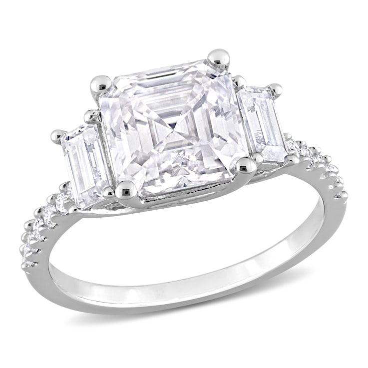 3 1/5 CT TGW Created Moissanite 3-Stone Ring in Sterling Silver