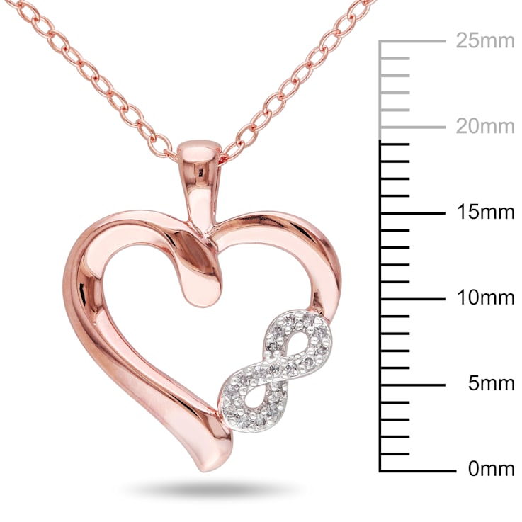 Diamond Infinity Heart Pendant with Chain in Pink Plated Sterling