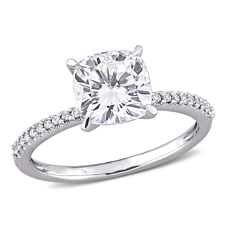 2 CT DEW Created Moissanite and 1/10 CT TW Diamond Engagement Ring in
14K White Gold