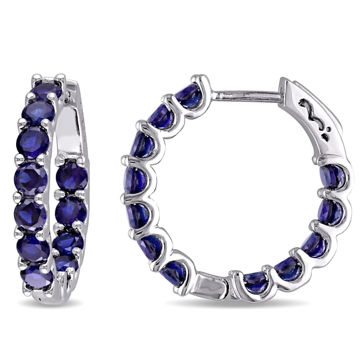 4 1/3 CT TGW Created Blue Sapphire Inside Outside Hoop Earrings in
Sterling Silver