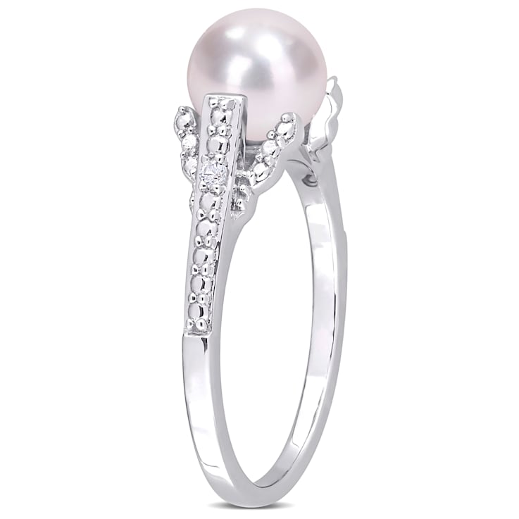 7-7.5MM Freshwater Cultured Pearl and Diamond Accent Vintage Ring in
Sterling Silver