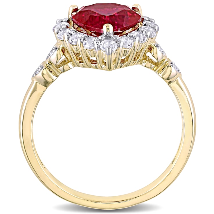 3 1/2 CT TGW Created Ruby, White Topaz and Diamond-Accent Heart Halo
Ring in 10K Yellow Gold