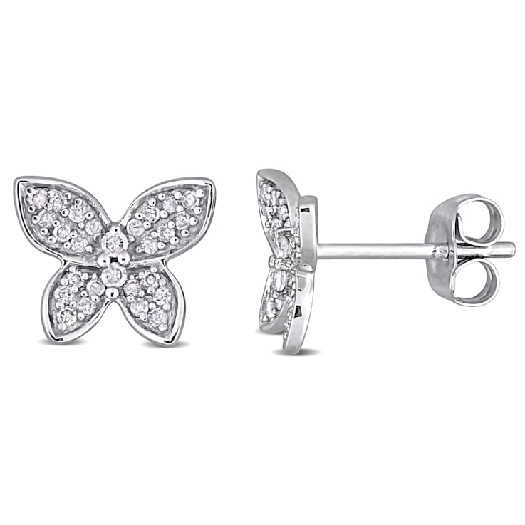 1/5 CT TDW Diamond Butterfly Stud Earrings in 10k White Gold