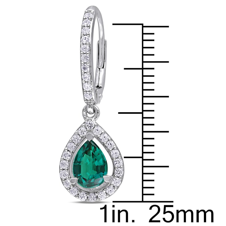 1 7/8 CT TGW Created Emerald and White Sapphire Teardrop Earrings in
Sterling Silver
