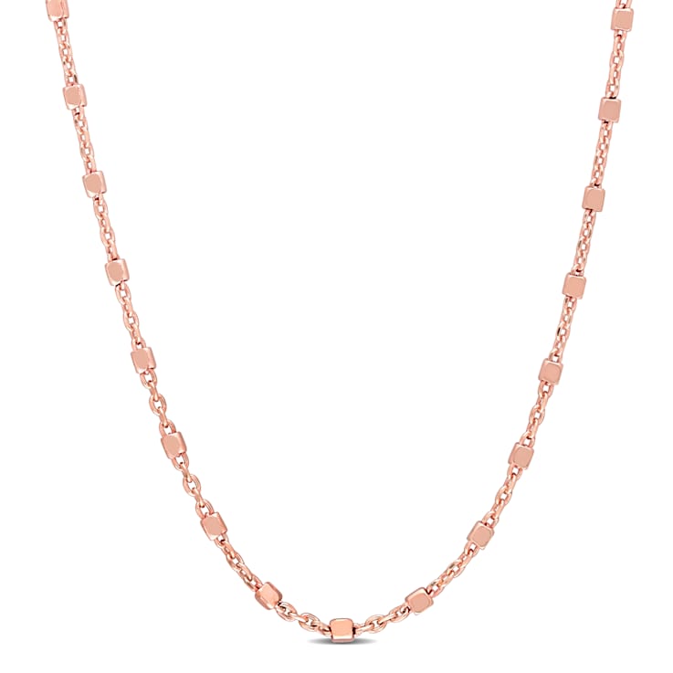 1.3MM Beaded Chain Necklace in Rose Plated Sterling Silver
