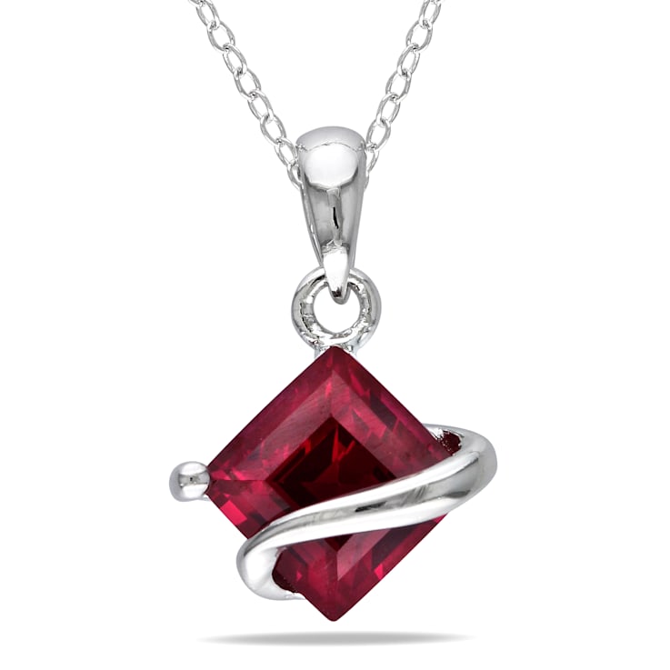 1 1/2 CT Created Ruby Square Pendant with Chain in Sterling Silver