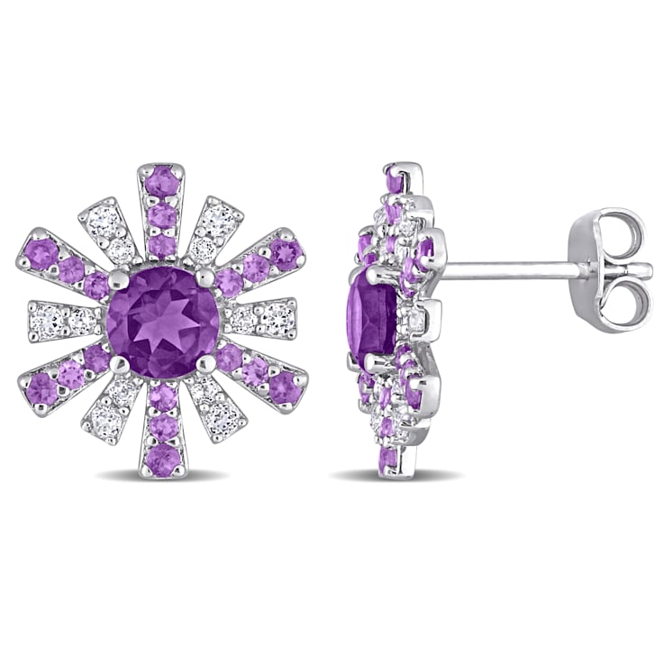 1 3/4 CT TGW African Amethyst and White Topaz Starburst Earrings in
Sterling Silver