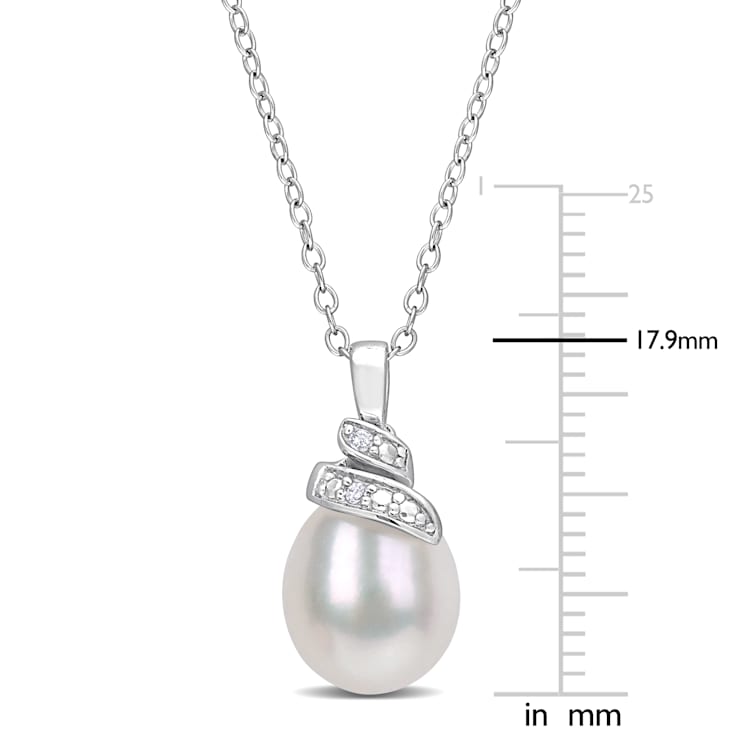 6.5-7MM Freshwater Cultured Pearl and Diamond Accent Pendant with Chain
in Sterling Silver