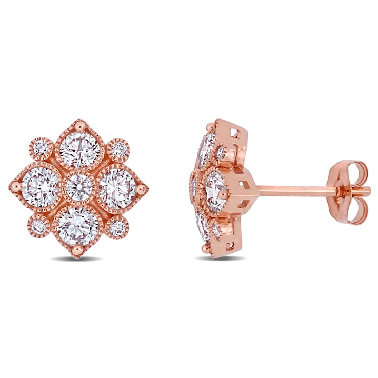 1 CT TW Diamond Square Stud Earrings in 14k Rose Gold