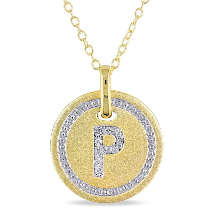 Diamond Accent P-Initial Circle Halo Pendant with Chain in 18K Yellow
Gold Over Sterling Silver