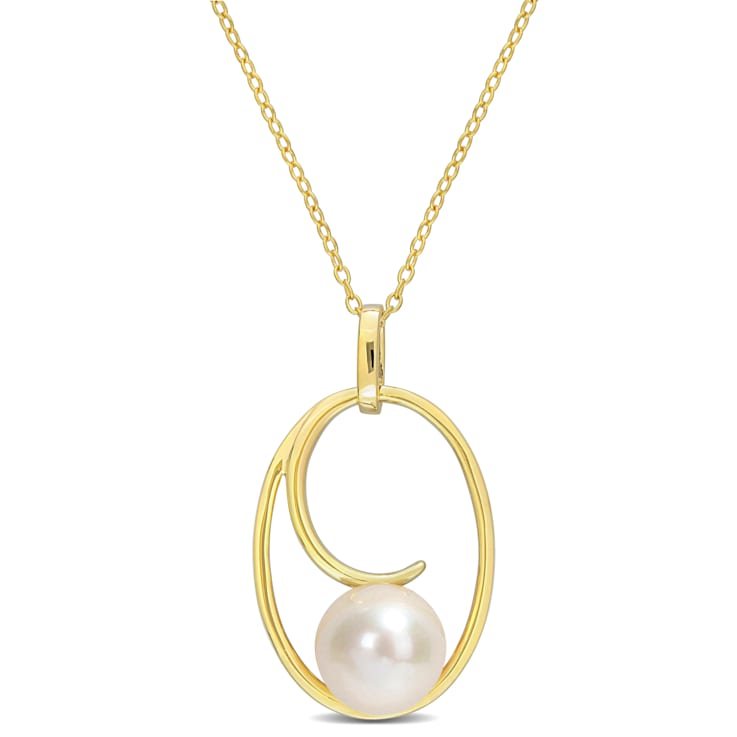 9.5-10MM Cultured Freshwater Pearl Pendant with Chain in 18K Yellow Gold
Plated in Sterling Silver