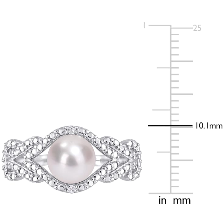 7-7.5MM Freshwater Cultured Pearl and Diamond Accent Infinity Ring in
Sterling Silver