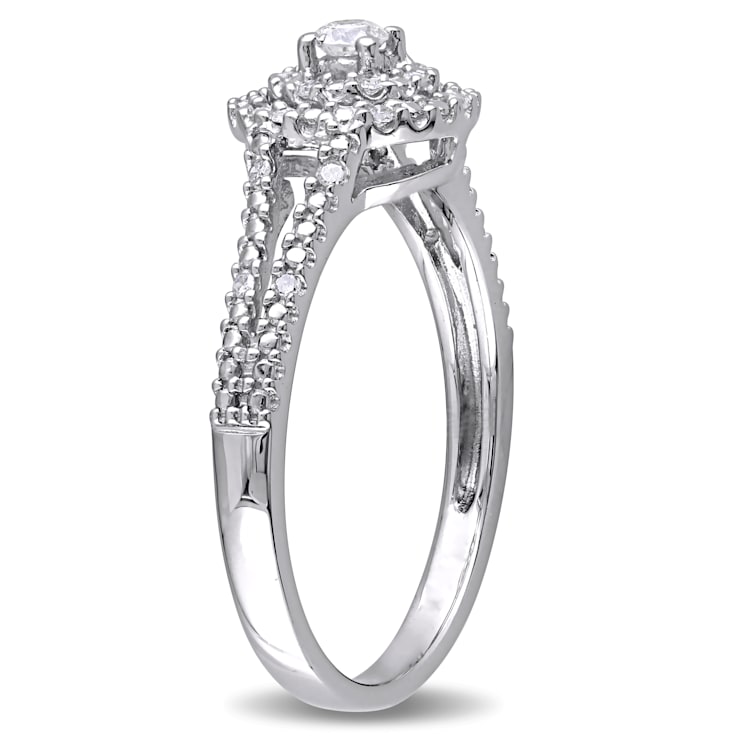 1/5 CT TW Diamond Double Halo Split Shank Engagement Ring in