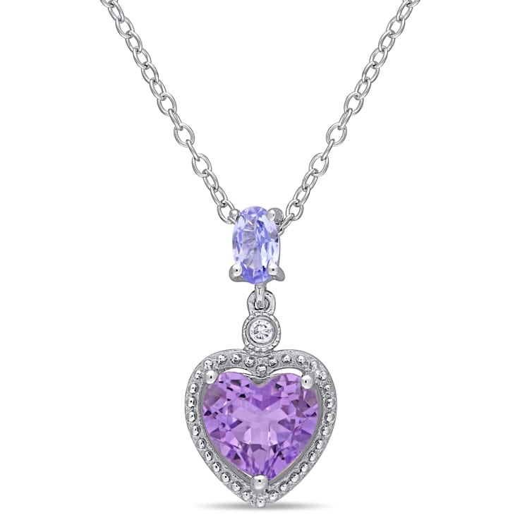 1 1/4 CT TGW Tanzanite, Amethyst and Diamnd Accent Pendant with Chain in
Sterling Silver