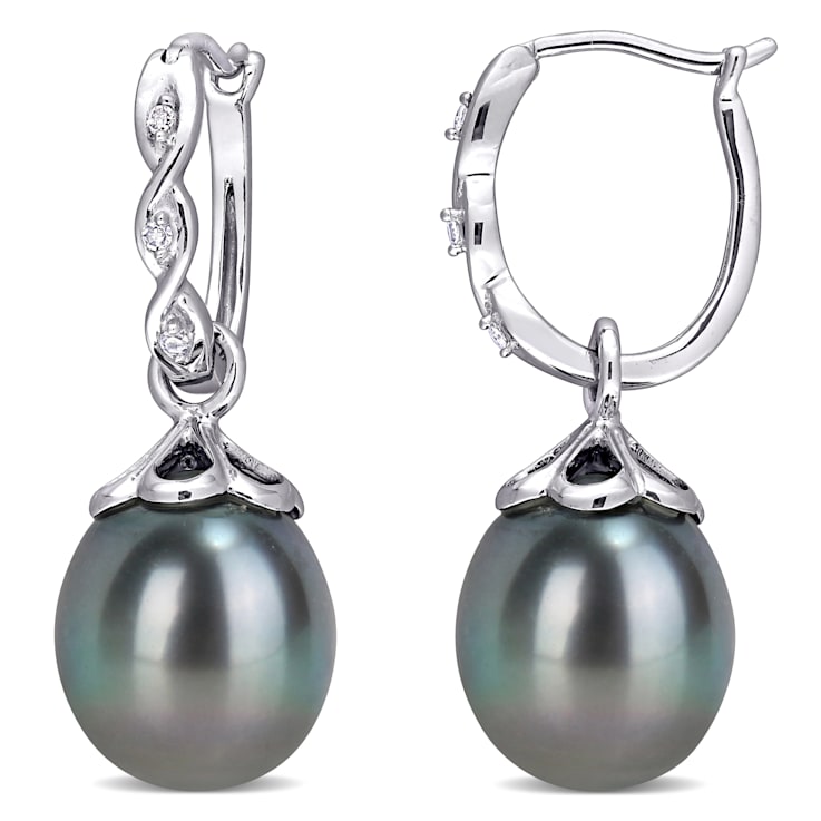 9-9.5MM Tahitian Cultured Pearl and Diamond Accent Infinity Hoop
Earrings in 10K White Gold