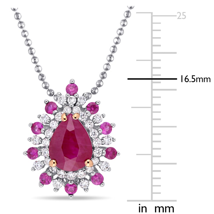 1 5/8 CT TGW Ruby and Pink Sapphire with 1/4 CT TW Diamond Pendant with
Chain in 14K 2-tone Gold
