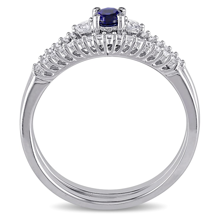 1/3 CTW Created Blue and Created White Sapphire with Diamond Accent Ring
Set in Sterling Silver