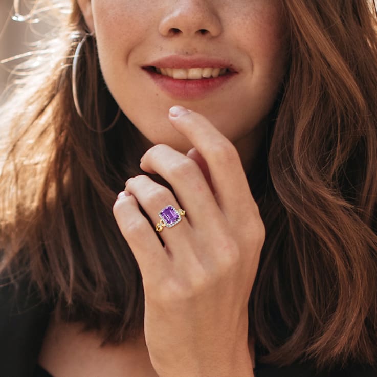 3 1/2 CT TGW  Multi-Gemstones and Diamond Accent Link Ring in Yellow
Plated Sterling Silver