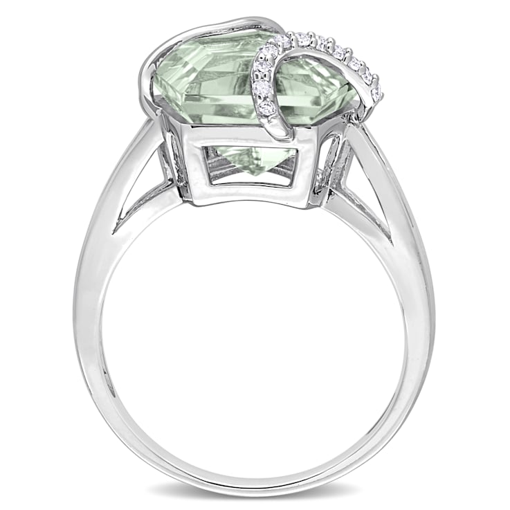 6 1/2 CTW Green Quartz and Diamond Accent Swirl Ring in Sterling Silver