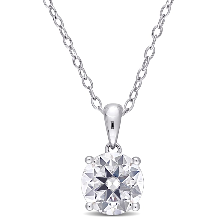 1 4/5 CT DEW Created Moissanite Solitaire Pendant with Chain in Sterling Silver