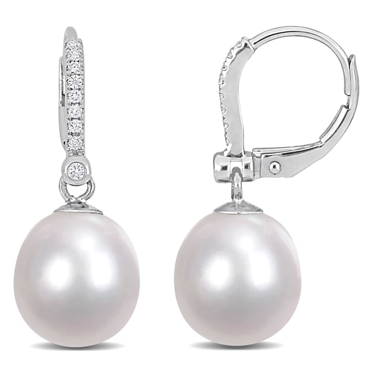 10-11MM South Sea Cultured Pearl and 1/8 CT TW Diamond Earrings in 14K
White Gold