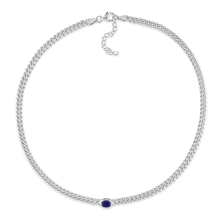 1 1/4 CT TGW Oval Created Blue Sapphire Curb Link Chain Necklace in
Sterling Silver