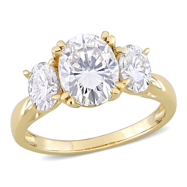3 CT DEW Created Moissanite 3-Stone Engagement Ring in 10K Yellow Gold