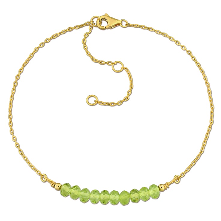 3/4 CT TGW Peridot Bead Bar Bracelet in Yellow Plated Sterling Silver