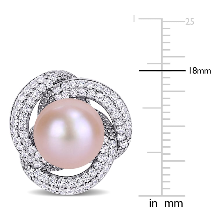 10.5-11MM Pink Cultured Pearl and 1.5ctw Cubic Zirconia Halo Clip
Earrings in Sterling Silver