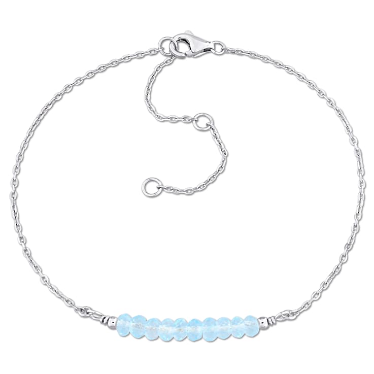 3/5  CT TGW Sky Blue Topaz Bead Bar Bracelet in Sterling Silver