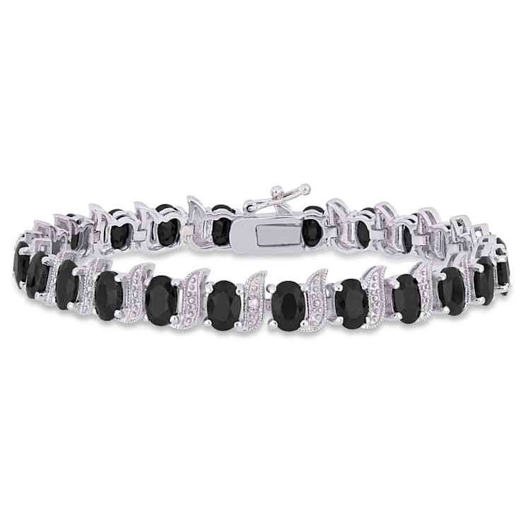 14 7/8 CT TGW Black Sapphire and Diamond Accent S-Link Bracelet in
Sterling Silver