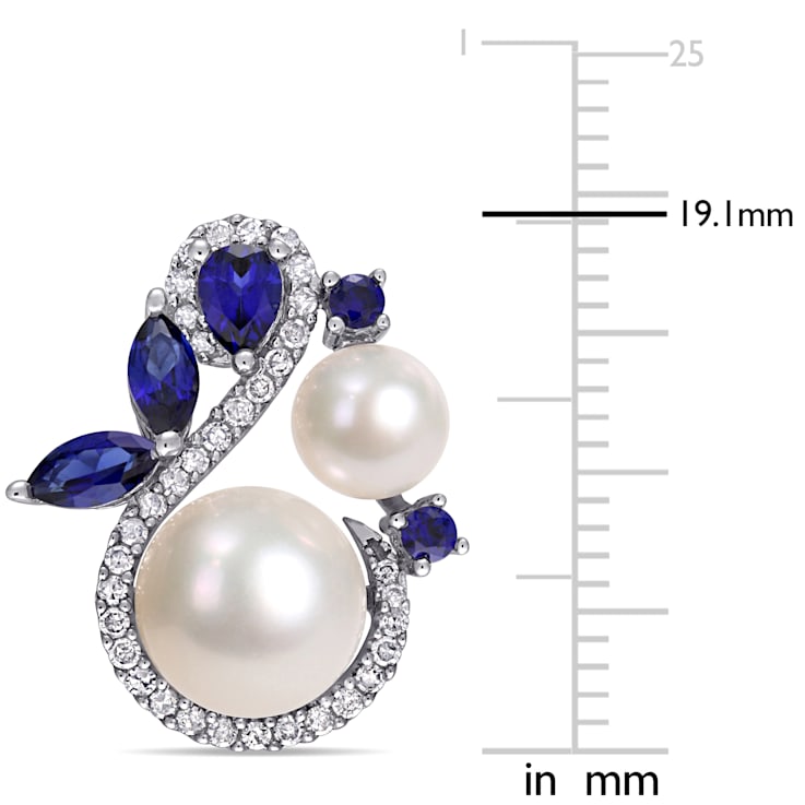 Freshwater Pearl, 1 1/10 CT TGW Created Sapphire, 1/3 CT TW Diamond
Earrings in 10K White Gold