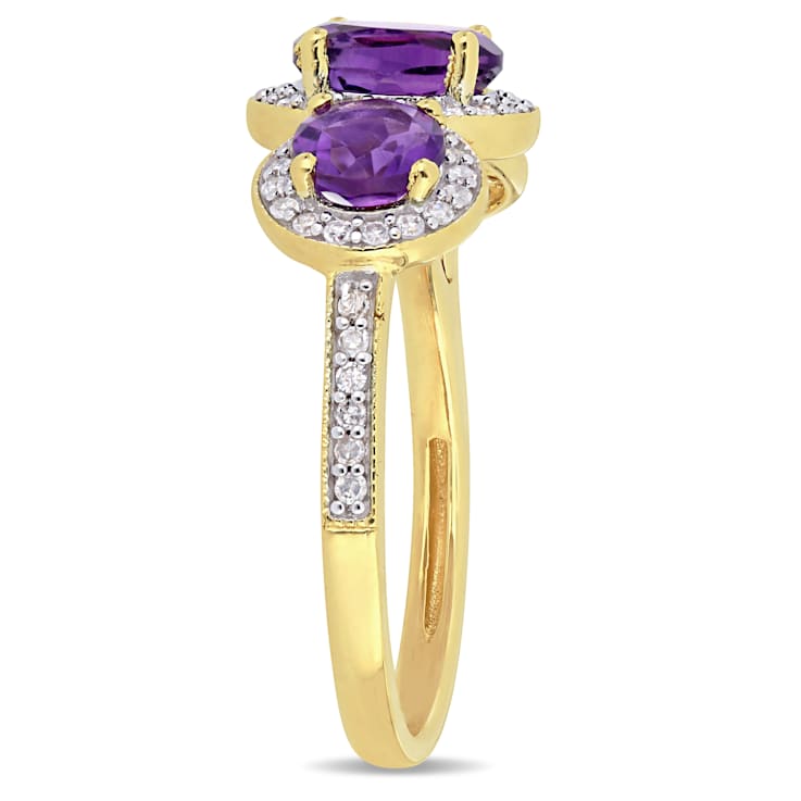 1 5/8 CT TGW Amethyst and 1/3 CT TW Diamond 3-Stone Ring in Yellow
Plated Sterling Silver