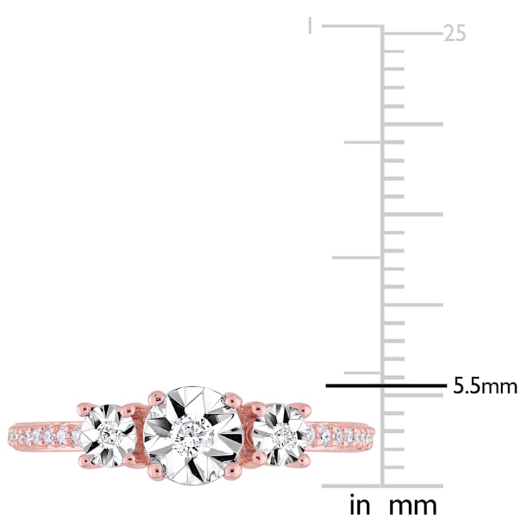 1/7 CT TW Diamond Three-Stone Engagement Ring in Rose Plated Sterling Silver
